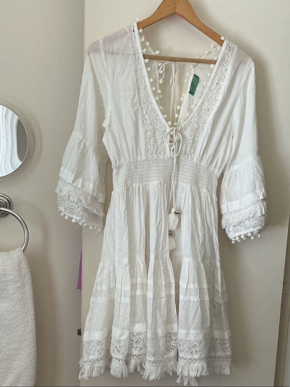 White Boho Lace Trim Tunic Dress fromANTICA SANTORIA By GIACOMO CINQUE